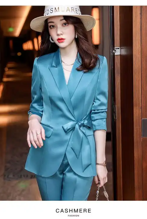 女式醋酸面料西服套装白色西装外套女新款高端亮子蝴蝶结职业套装单件