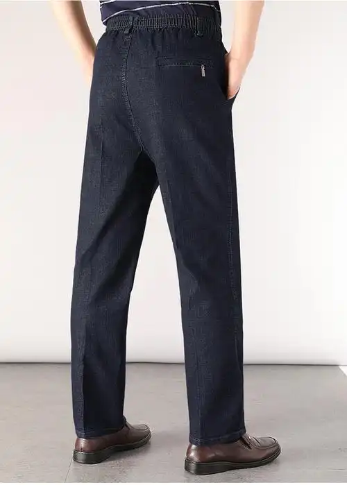 老人裤子男爸爸秋款牛仔裤中老年男士休闲拉链男裤老人爷爷宽松50岁