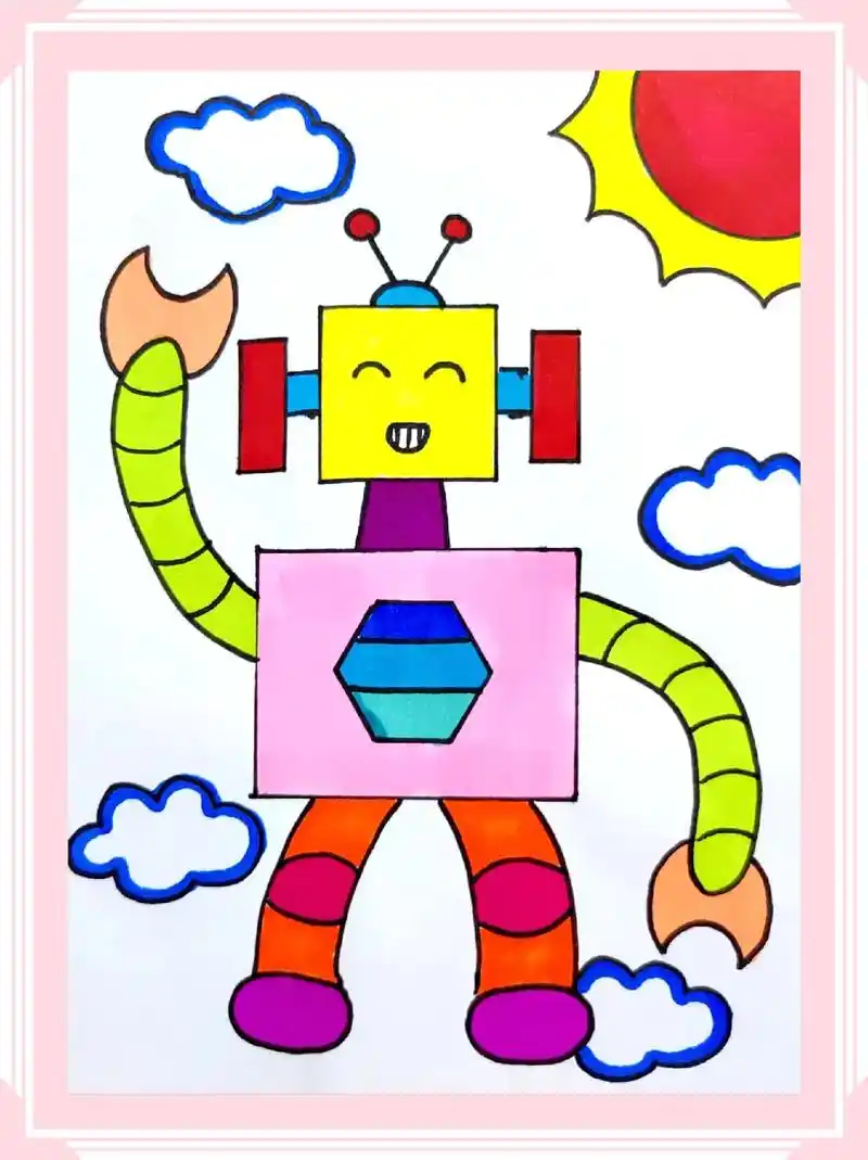 用几何图形机器人儿童主题画 #儿童简笔画 #一学就会的简笔画 - 抖音