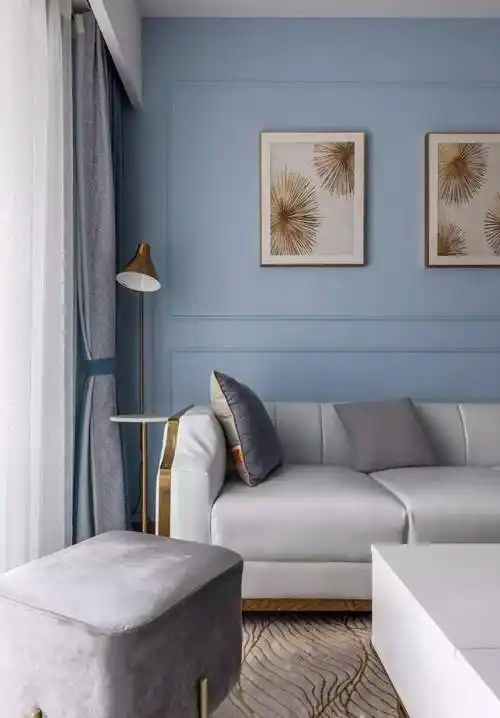 效果图99㎡简美轻奢三居清新的灰蓝色与柔和的烟灰粉带来一室优雅浪漫