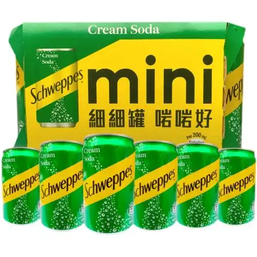 香港进口schweppes玉泉mini罐装忌廉味奶油鲜奶苏打汽水饮料200ml整箱