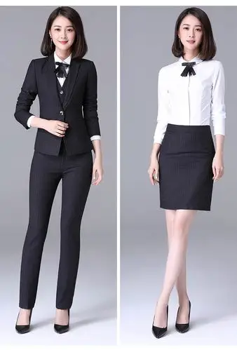 【企业形象】职业装马甲套装女秋季气质女神范商务正装条纹西装工作服