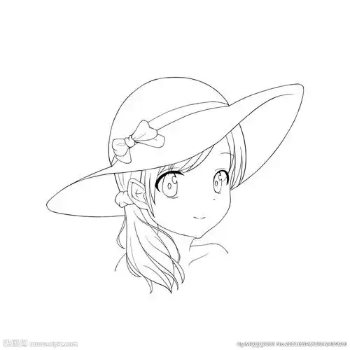 手绘二次元文静女孩头像线稿设计图__动漫人物_动漫动画_设计图库_昵