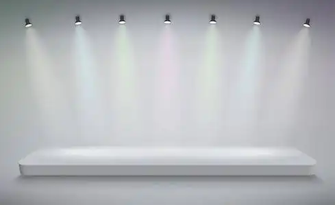 产品展示台上, 白色舞台, 空白白色底座, 空白模板模型.向量照片