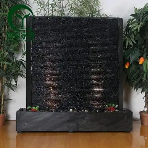 水幕背景墙定做瀑布水幕墙直销可移动喷泉加湿器石头假山流水摆件