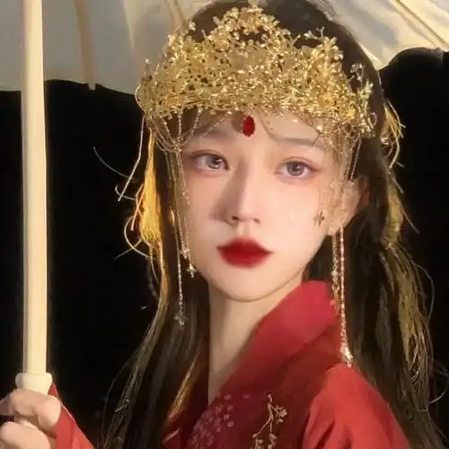 古风红唇打伞女生头像图片