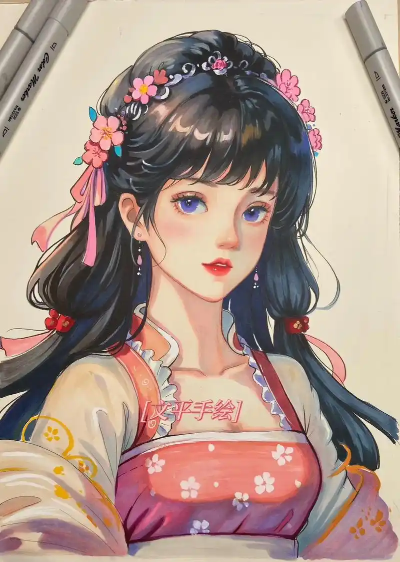 古风马克笔手绘步骤分享/图文.一起画起来 #手绘 #马克笔手 - 抖音