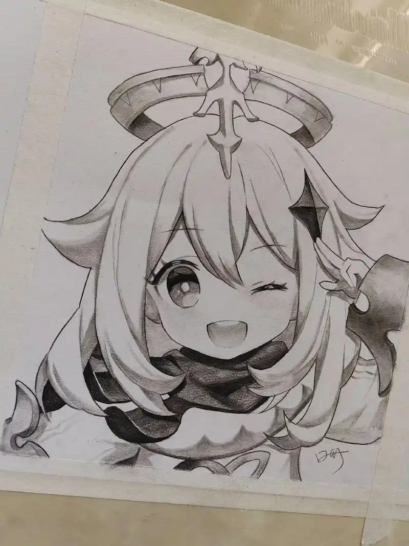 画一幅初级素描动漫#原神的日常 #派蒙 #动漫 #素描 - 抖音