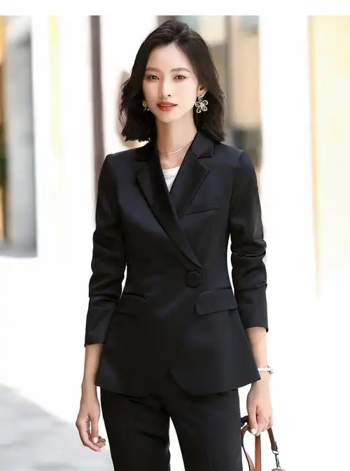 秦菲 职业装女套装2020年新款时尚名媛气质优雅高端醋酸缎面西服秋季