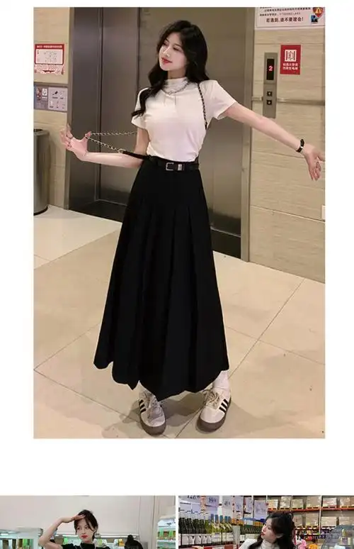 (升级西装面料 腰带款)百褶裙半身裙女春夏新款显瘦裙子中长裙 - 17网