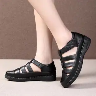 女式 女护士鞋 镂空女士皮凉鞋 凉皮鞋 真皮凉鞋 夏季 妈妈凉鞋 平底