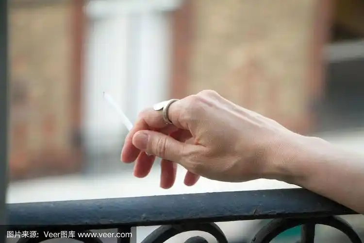 女性将一只正在吸烟的手伸出窗外,以免在公寓内吸烟,背景是法国巴黎的