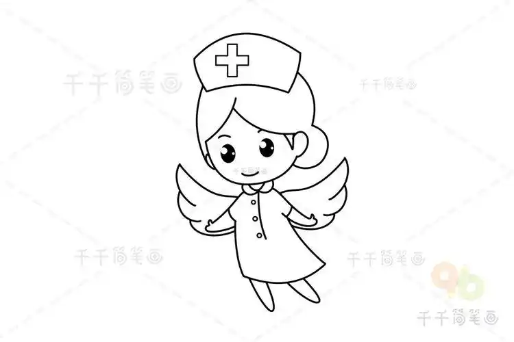 第四步:涂上颜色,白衣天使简笔画就完成了!