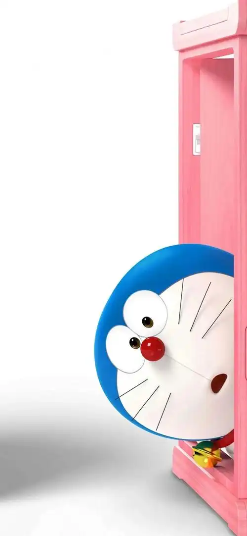 从粉色任意门探头出来的呆萌哆唻a梦可爱手机壁纸