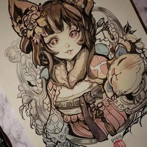 动漫人物插画作品,有一些中国传统元素会加分的!