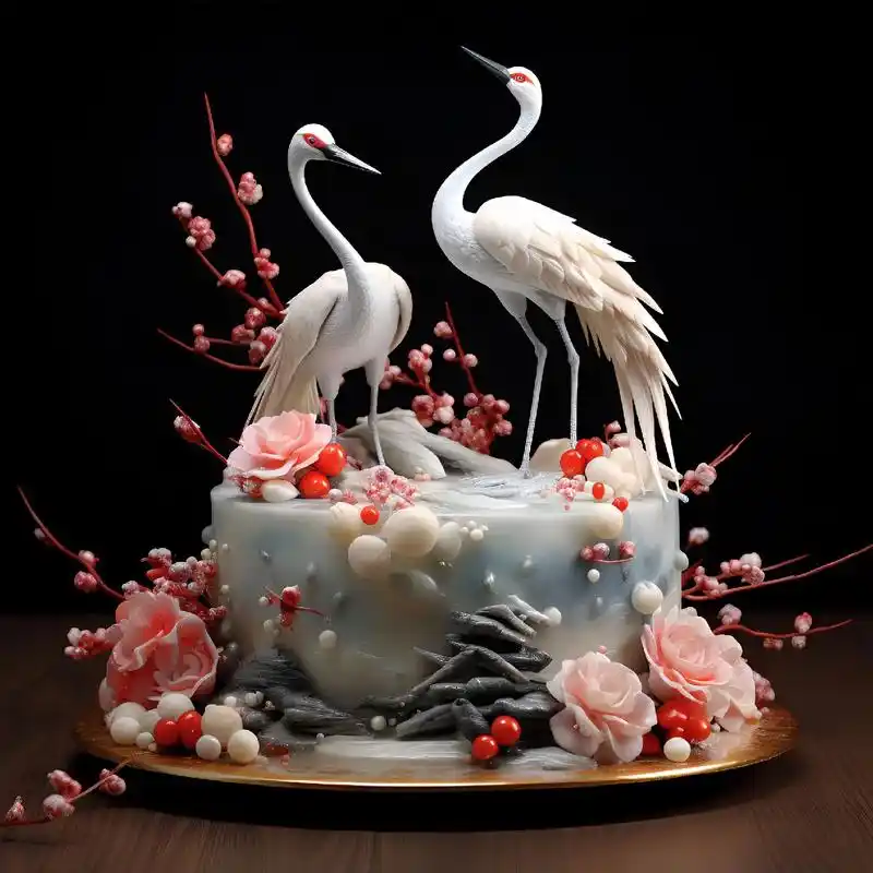 仙鹤蛋糕 #送祝福#国风蛋糕#重阳节安康祝福图 #仙鹤 - 抖音