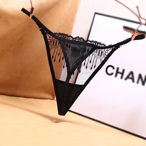 透明网纱丁字裤女性性感纯色刺绣透视诱惑镂空内裤