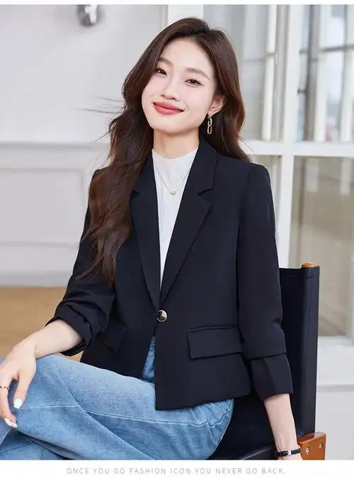 小个子短款长袖西装外套女秋季新款气质女神范简约纯色西服上衣潮