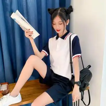 品牌优选迪士尼学生校服短袖学院风夏季小学初中高中生翻领上衣运动会