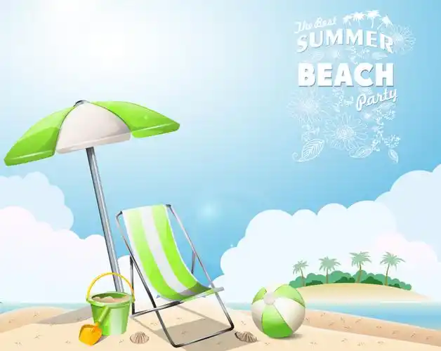 字:夏季,遮阳伞,躺椅,沙滩,夏季,热带岛屿,度假,大海,沙滩椅,矢量图