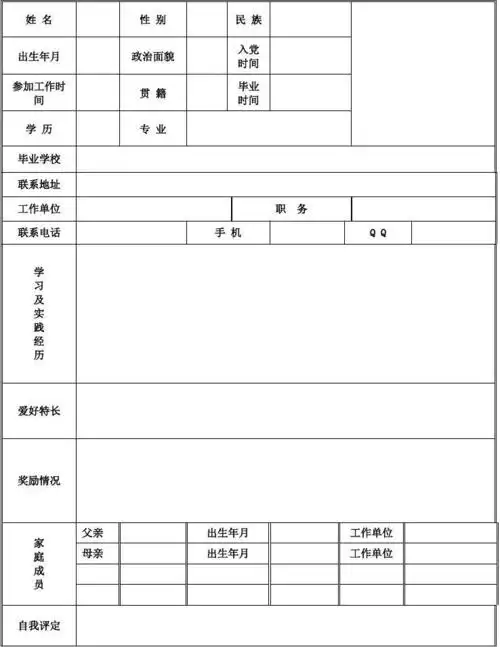个人简历表(模板)
