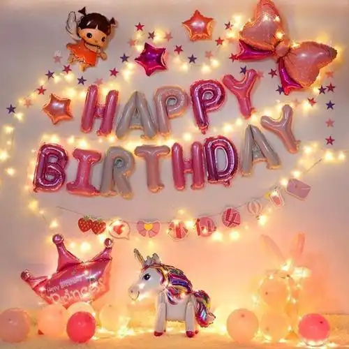 过生日气球装饰女宝场景布置女童墙女孩10岁派对气氛800_800