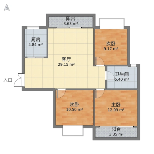 浙江省杭州市江干区 海天城3室1厅1卫 124m05-v2户型图 - 小区户型