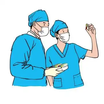 手绘风格身穿蓝色衣服的两个医生png图片免抠素材