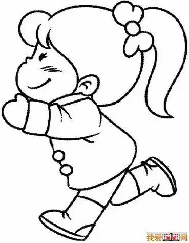 卡通小女孩侧面全身简笔画