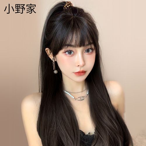 空气刘海假发女长发轻薄蕾丝全头套真人发丝中分自然长直发发型