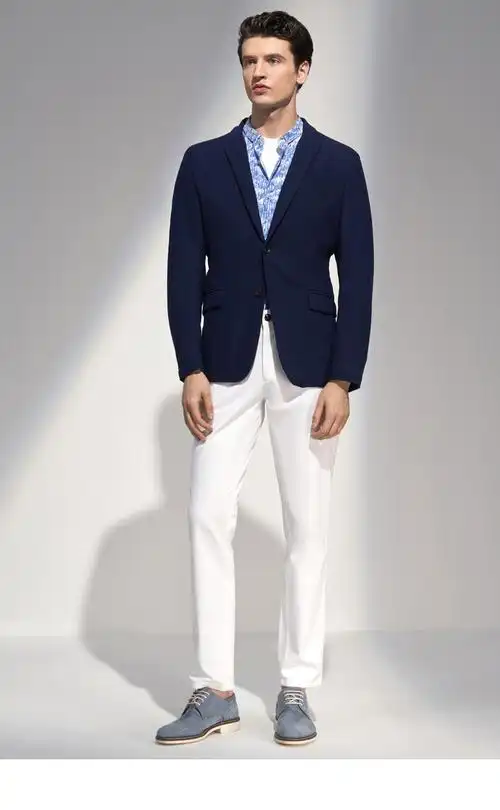 依文诺丁山新款西装外套男休闲西服蓝色网眼两粒扣na570183宝石蓝65a