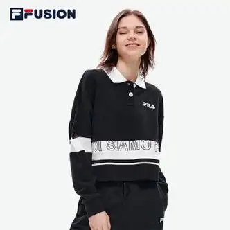 filafusion斐乐潮牌女子长袖polo2022夏运动半衫翻领薄款上衣女深黑bk