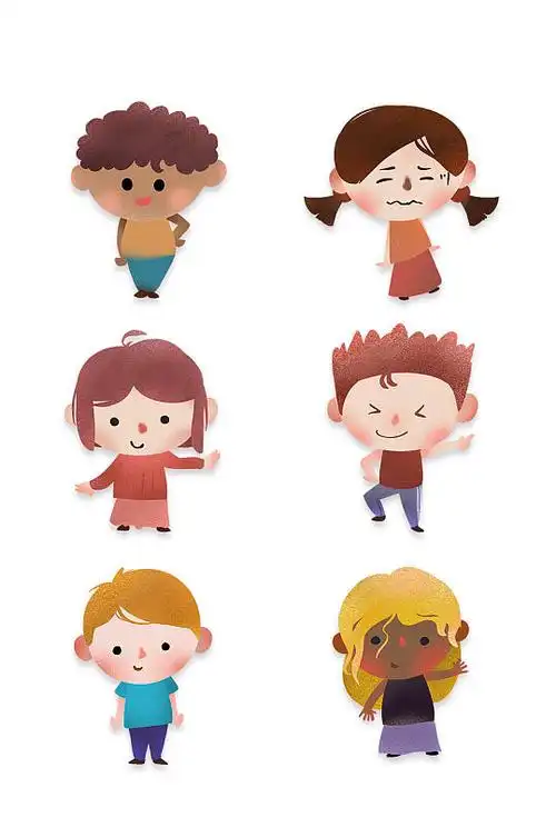 儿童卡通各种肤色的小孩