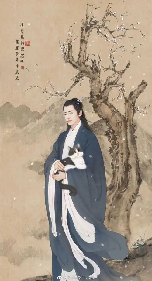 肖战和坚果北堂墨染古风手绘出处千景绘