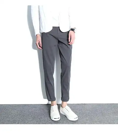 春夏日系纯棉小脚休闲裤男宽松九分裤男休闲弹力9分男裤灰色裤子_7折