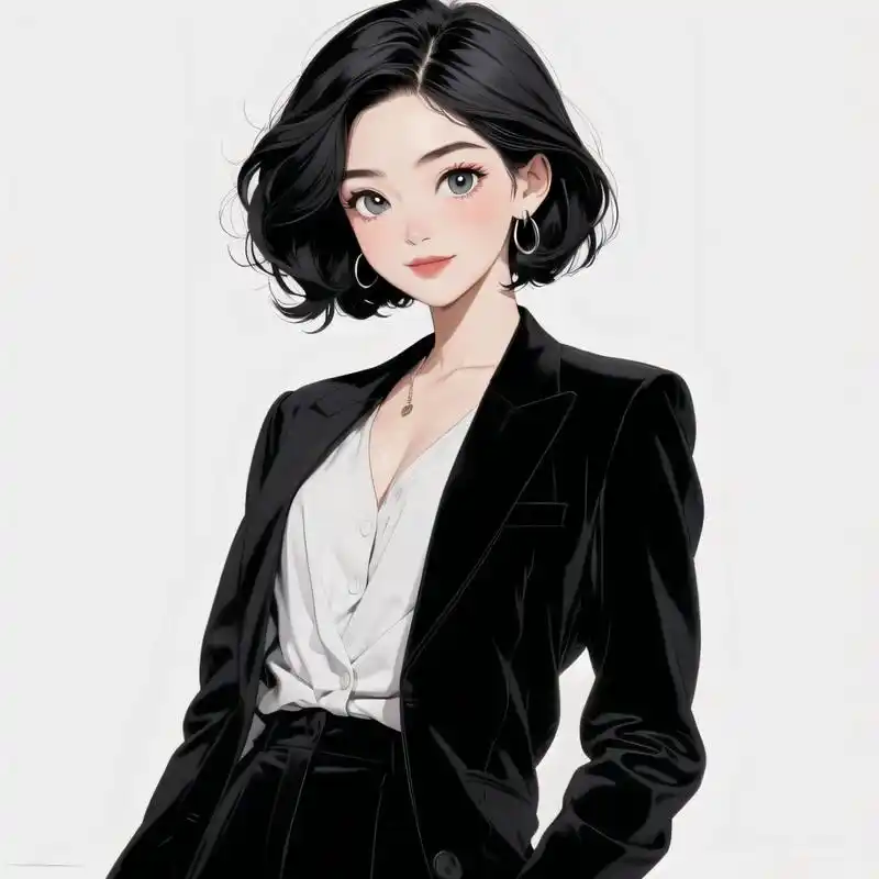 7815短发酷飒黑西装女生头像