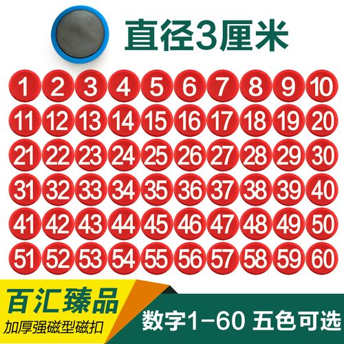 160彩色圆形平面数字磁铁玩具吸铁石幼儿园儿童吸铁石