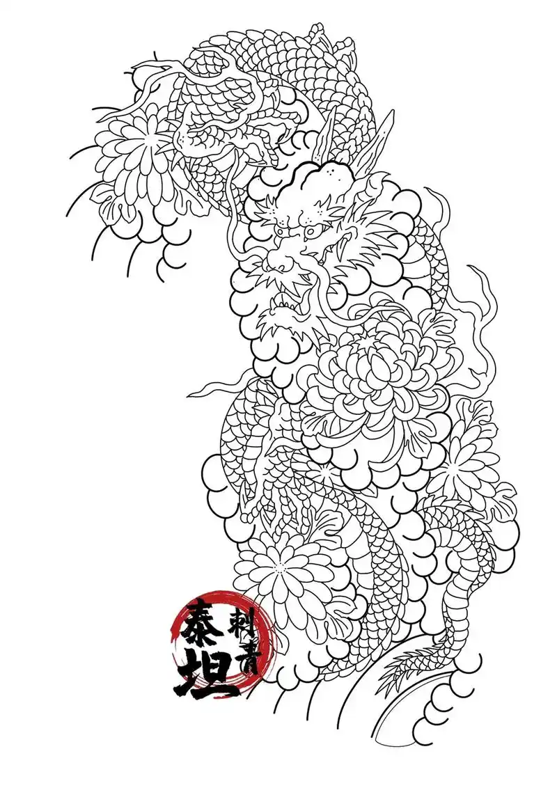 老传统花臂龙手稿,超清图带线条,喜欢点个赞#纹身刺青 #纹都 - 抖音