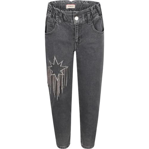 品高pinko女款灰色裤子|rhinestone star logo jeans in grey