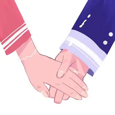 彩色手绘卡通浪漫情人节人物情侣牵手元素png素材