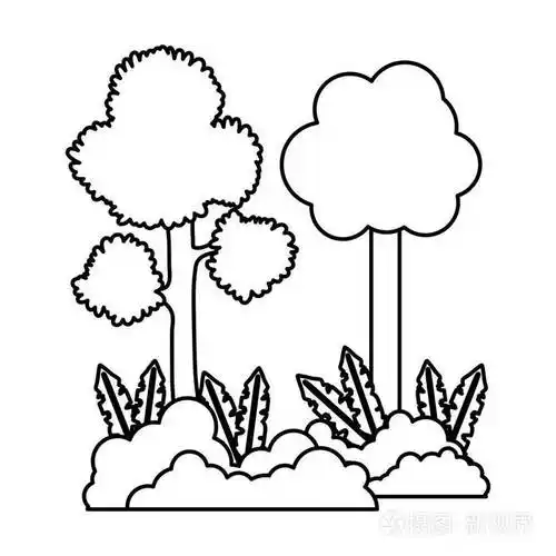 用树枝和灌木排列自然树植物矢量插图