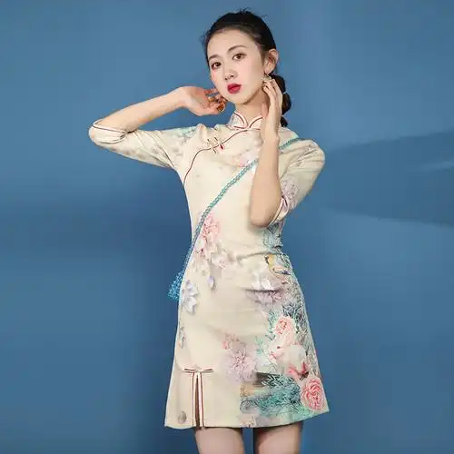 实拍2020新式旗袍年轻款少女中国风改良短款日常连衣裙