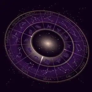 矢量插图与星座, 黄道带符号和占星星座在星空的夜空背景与几何图案.