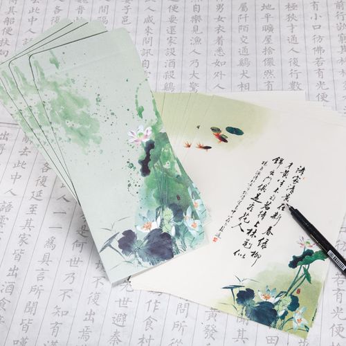 寻物之美 中国古风 中式5号竖款信封 经典水墨桃花文艺明信片信笺