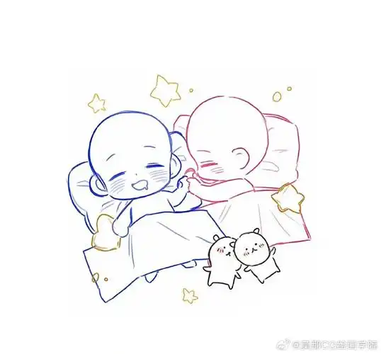 绘画超话#绘画参考##绘画素材#甜甜的双人q版互动