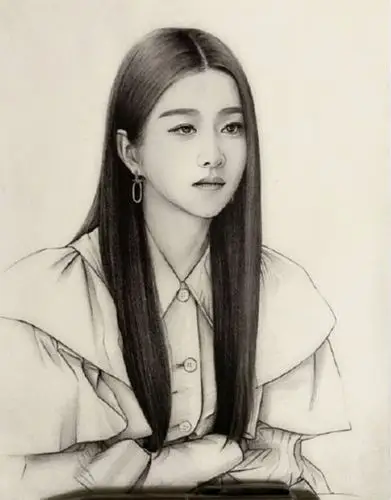 女性人物肖像铅笔画画面精致真实的铅笔画图集