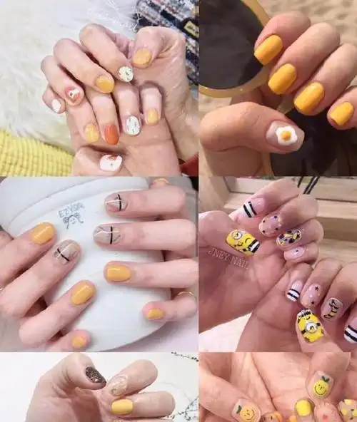 春天就要把阳光涂在指尖!50 组超全黄色系美甲合集,拿去照着做