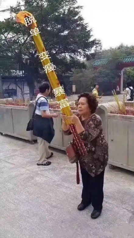 大妈烧高香拜佛:求脱单 变瘦 暴富_变瘦_求脱_烧高香_暴富_拜佛表情