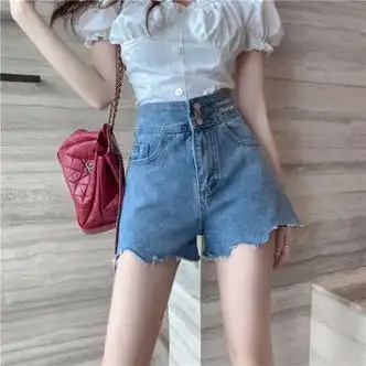 璀典夏天穿的女生牛仔超短裤显瘦夏季新款牛仔短裤女胖高腰显瘦刺浅