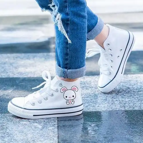 珂卡慕kekamu帆布鞋高帮手绘布鞋童鞋学生休闲鞋小白鞋儿童鞋